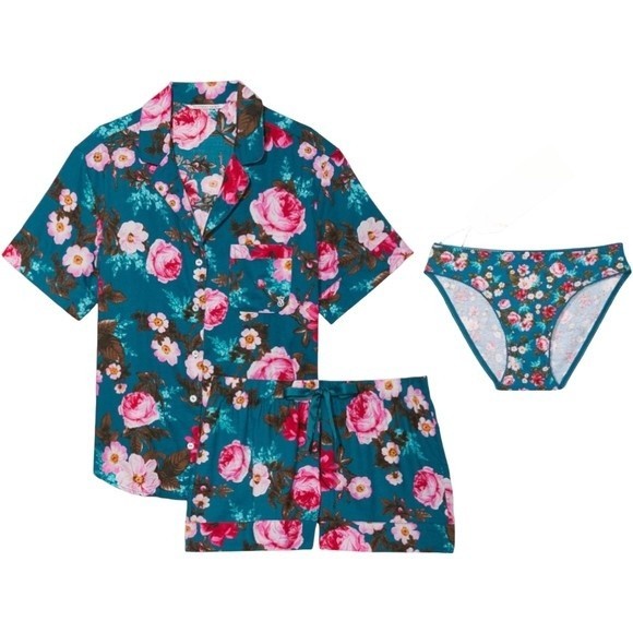 Victoria's Secret Other - VICTORIA'S SECRET Floral Flannel Short Pajama Set and Panty w/ Tags, Size S